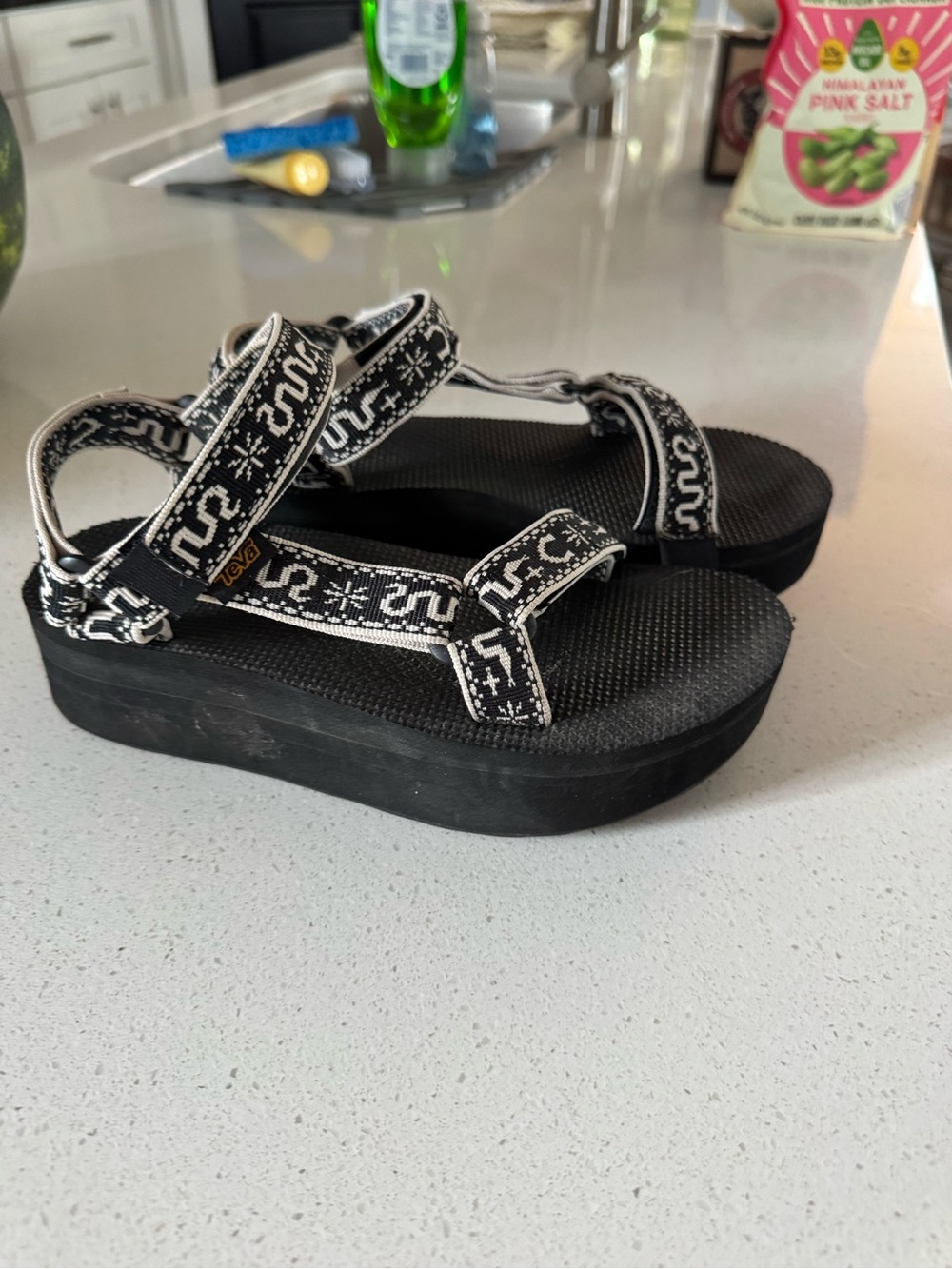 Teva Women's Black and White Patterned Platform Sandals